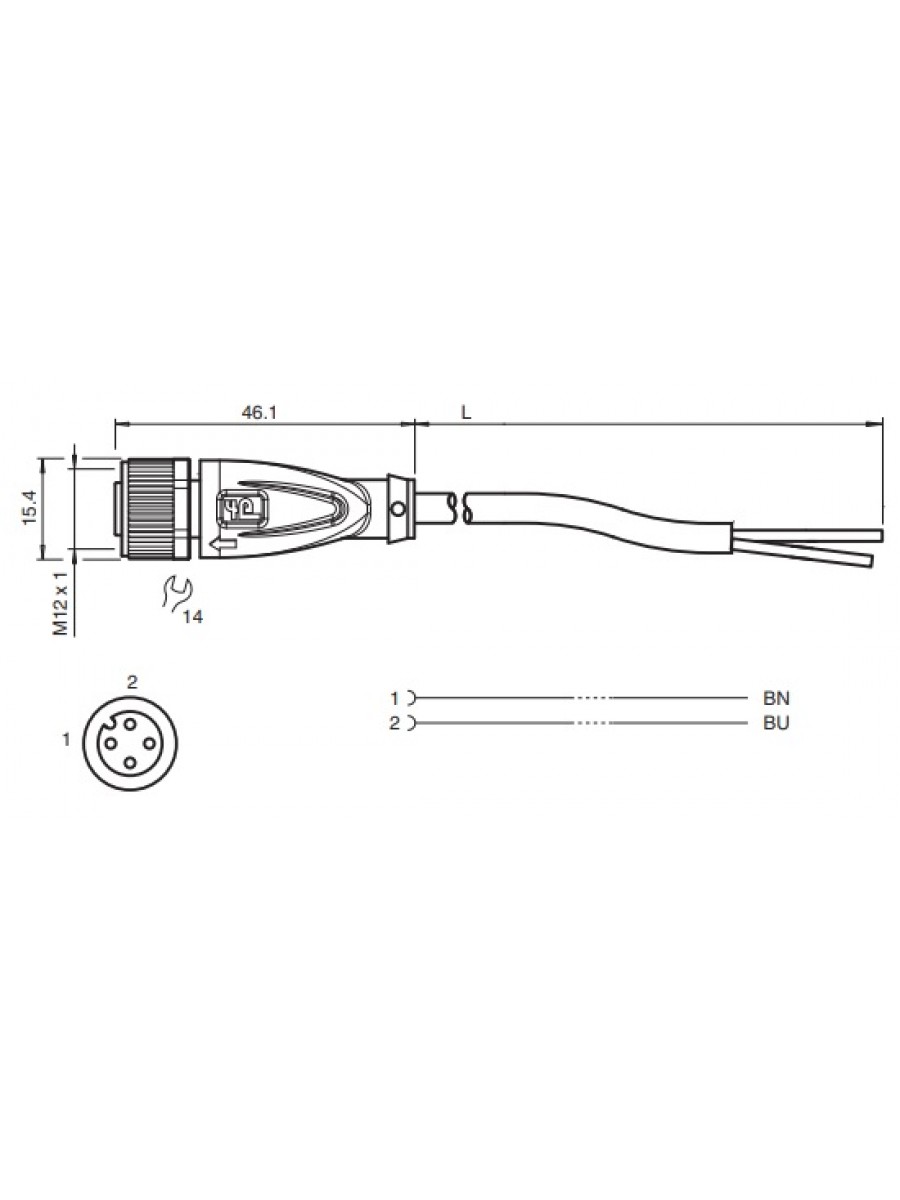 Cabo conector M12 para sensor Namur 2 fios