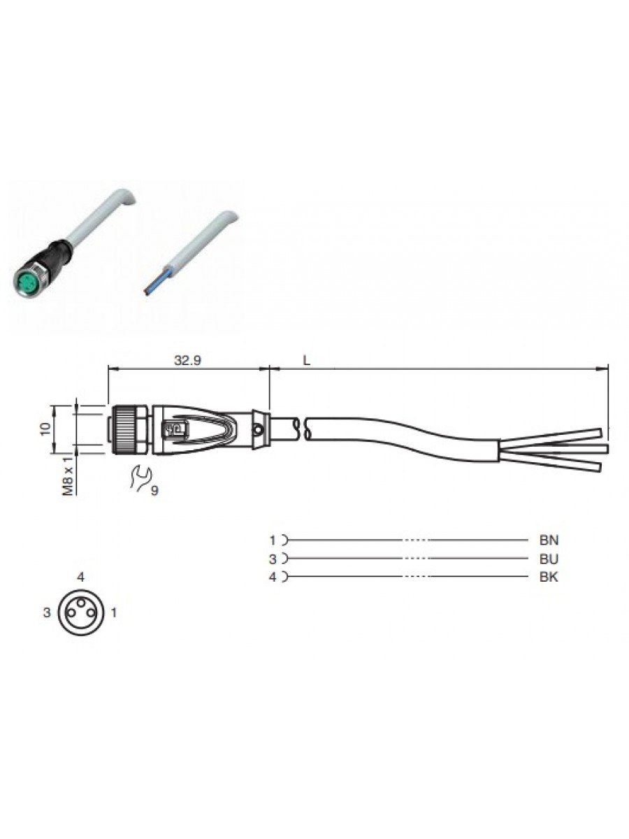 Conector macho montável M8 reto 3 pin PG7 - #183715