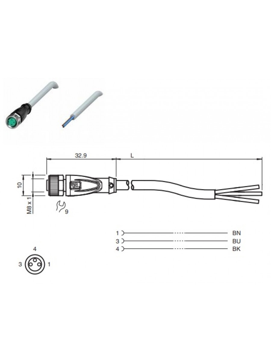 Cabo conector M8 MS-V3-GM-5M-PVC #109023