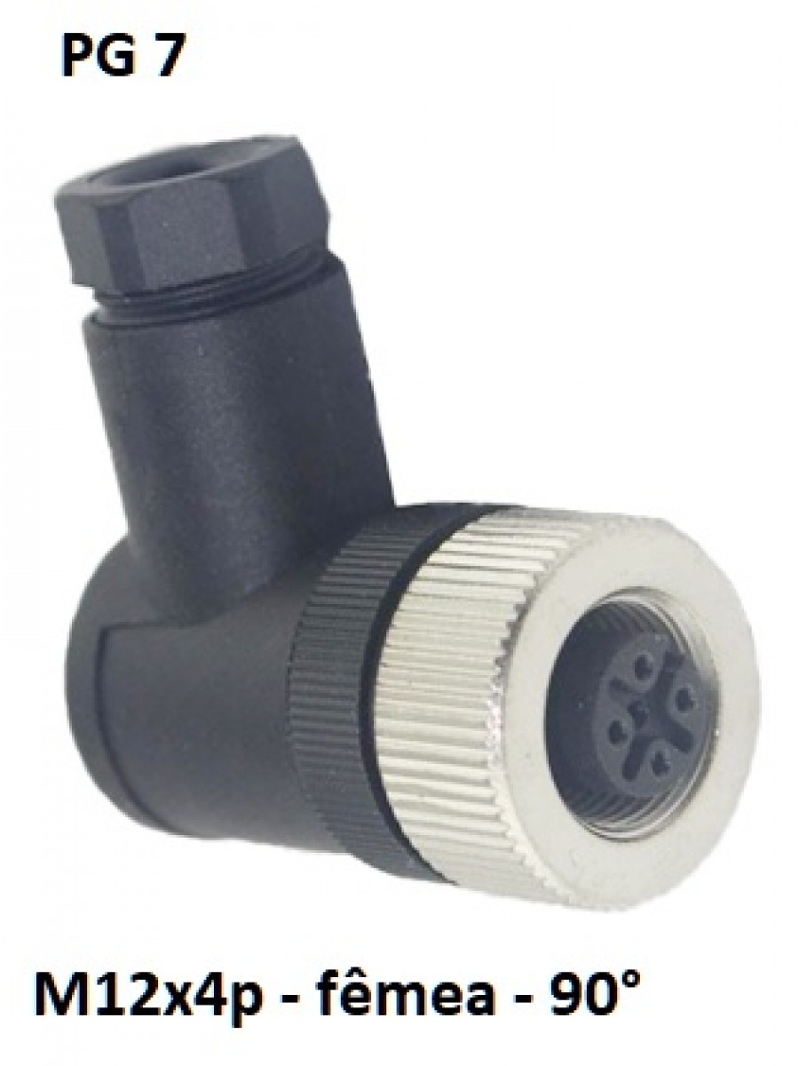 Conector fêmea montável M12 angular 4 pin PG7 - #1430007