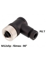 Conector fêmea montável M12 angular 5 pin PG7