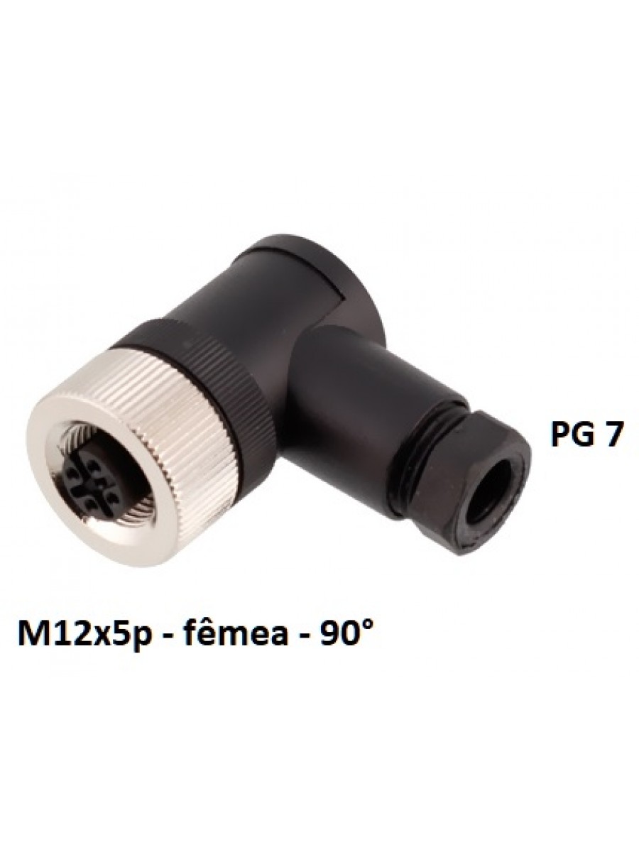 Conector fêmea montável M12 angular 5 pin PG7 - #1430009