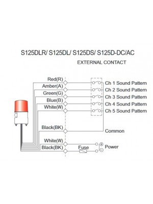 Sinaleiro LED com sonoro 5 tipos S125DLR-WS-24-R